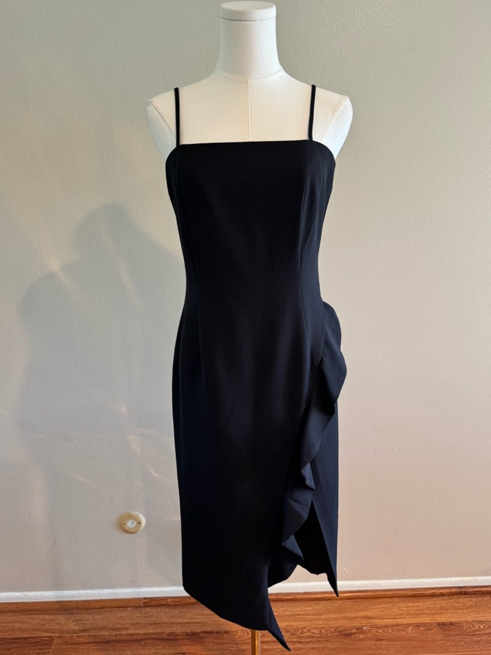 Bardot Black Spaghetti-Strap Ruffle Midi Dress